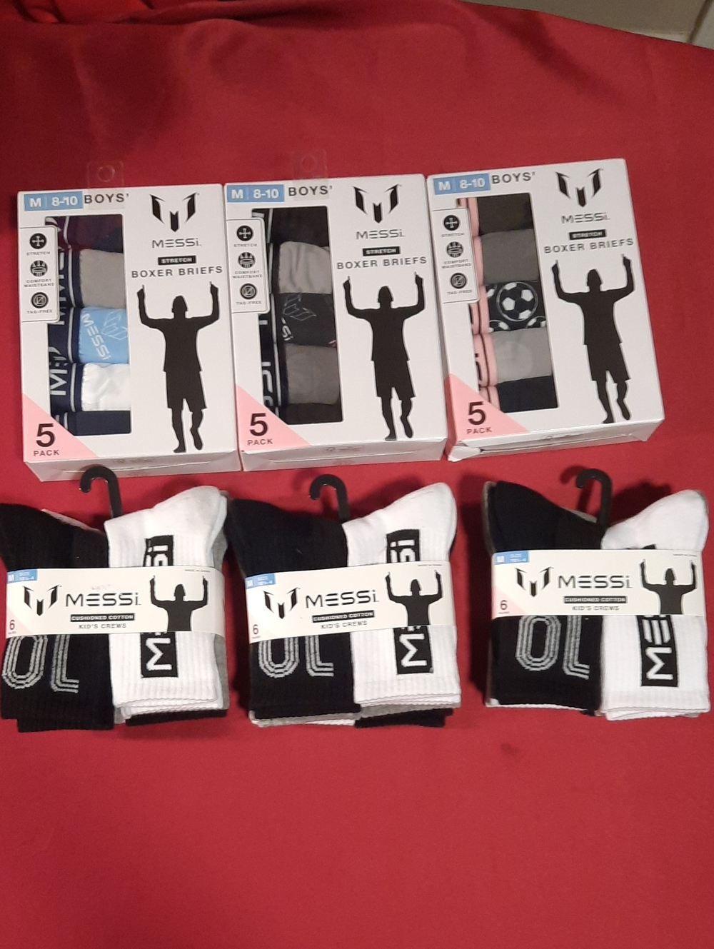 Messi Boys' 5-Pack Boxer Briefs & Crew Socks Bundle Size Medium